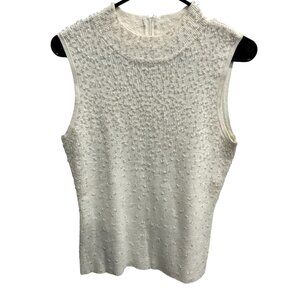 Gardy Womens Sleeveless Ribbed Knit Top With Sparkle Beaded Detail White Sz XL